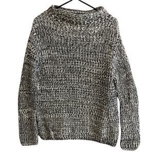 525 America Womens Sweater Black White Mock Neck Chunky Knit Long Sleeve Large